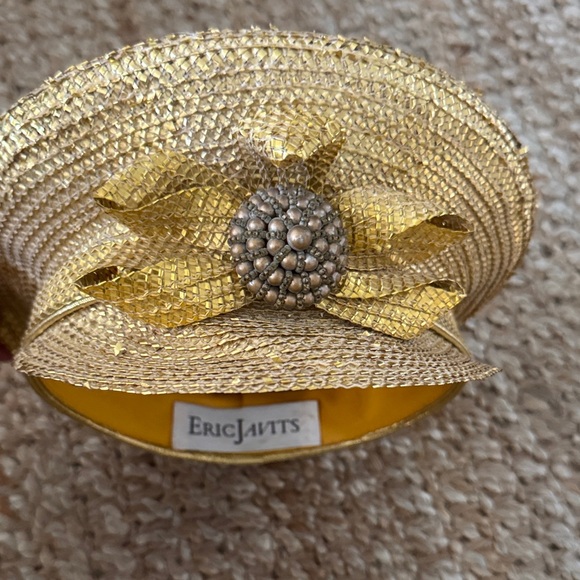 Rare Vintage gold military Eric Javits straw Hat